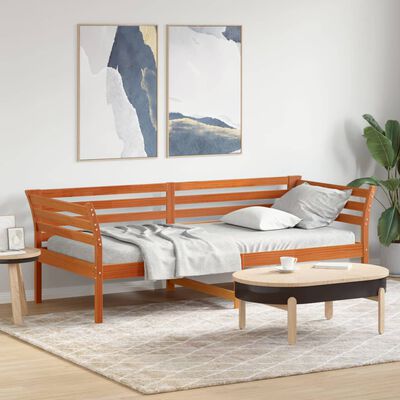 vidaXL Sofá cama sin colchón madera maciza pino marrón cera 90x200 cm