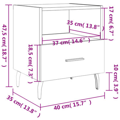 vidaXL Mesitas de noche 2 uds madera ingeniería negro 40x35x47,5 cm