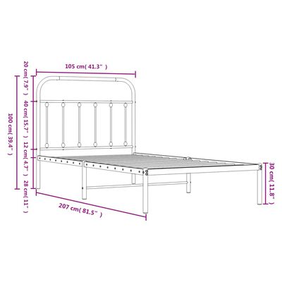 vidaXL Estructura cama sin colchón con cabecero metal negro 100x200 cm