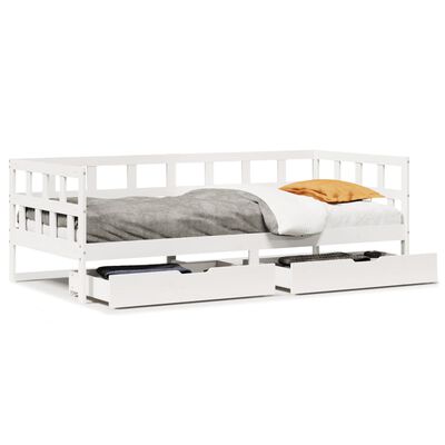 vidaXL Sofá cama con cajones madera maciza de pino blanco 90x200 cm