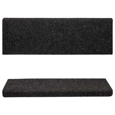 vidaXL Alfombrilla de escaleras 15 uds tela punzonada negro 65x21x4 cm