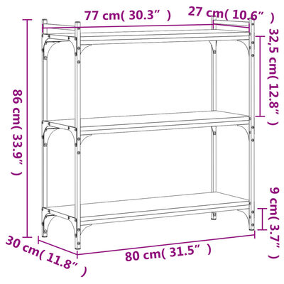 vidaXL Librería 3 estantes madera ingeniería gris Sonoma 80x30x86 cm