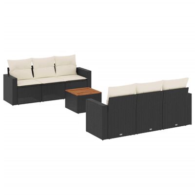 vidaXL Set de comedor de jardín 7 pzas y cojines ratán sintético negro