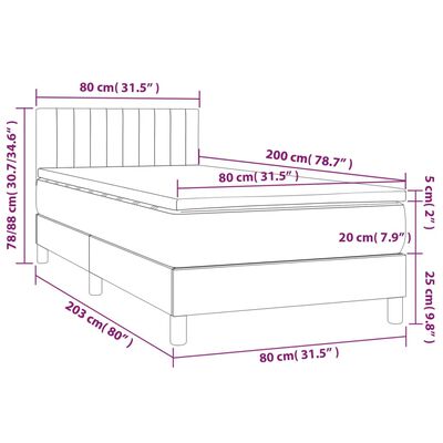 vidaXL Cama box spring con colchón terciopelo gris claro 80x200 cm