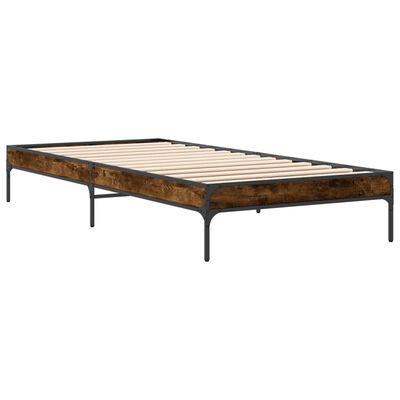 vidaXL Estructura cama madera ingeniería metal roble ahumado 90x200 cm