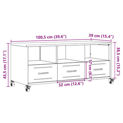 vidaXL Mueble de TV de acero verde oliva 100,5x39x43,5 cm