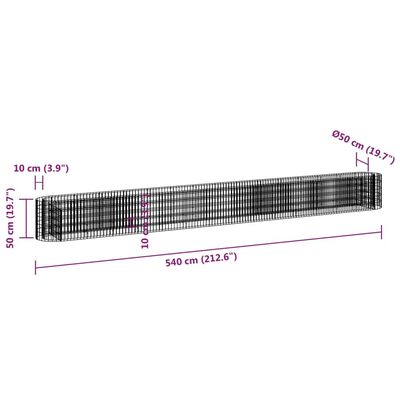 vidaXL Arriate de gaviones de hierro galvanizado 540x50x50 cm