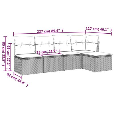 vidaXL Set de muebles de jardín 5 pzas y cojines ratán sintético negro