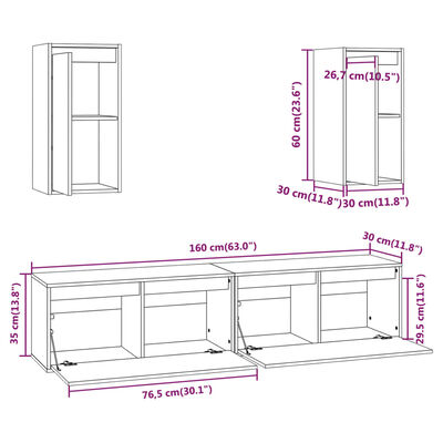 vidaXL Muebles para TV 4 piezas madera maciza de pino