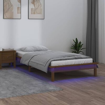 vidaXL Estructura de cama con LED madera maciza marrón miel 100x200 cm