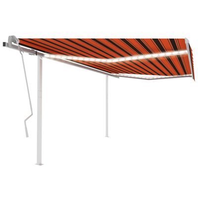 vidaXL Toldo retráctil manual con LED naranja y marrón 4x3,5 m