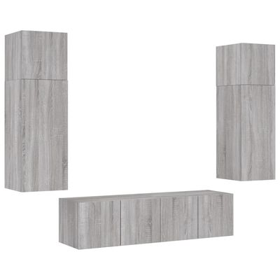 vidaXL Muebles TV pared con LED 6 pzas madera ingeniería gris Sonoma