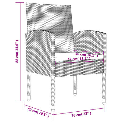 vidaXL Juego de comedor jardín 3 pzas ratán sintético acero gris negro