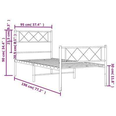 vidaXL Estructura cama sin colchón con estribo metal blanco 90x190 cm