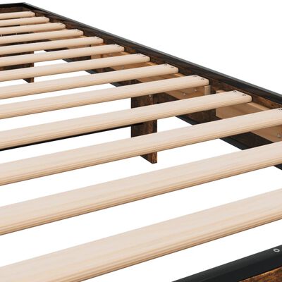 vidaXL Estructura cama madera ingeniería metal roble humo 75x190 cm