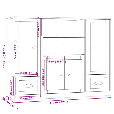 vidaXL Aparador alto de madera 3 piezas contrachapada blanco brillo