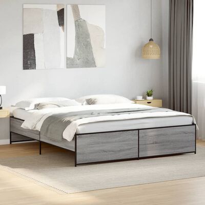 vidaXL Estructura cama madera ingeniería metal gris Sonoma 200x200 cm