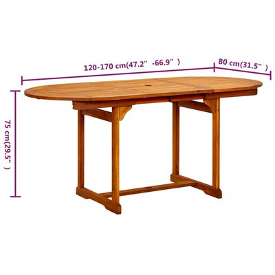 vidaXL Mesa de comedor jardín madera maciza acacia (120-170)x80x75 cm