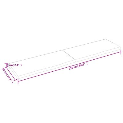 vidaXL Tablero mesa madera roble tratada marrón claro 220x50x(2-6) cm