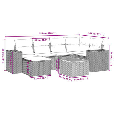 vidaXL Set de comedor de jardín 7 pzas y cojines ratán sintético negro