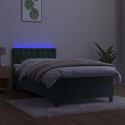 vidaXL Cama box spring colchón y LED terciopelo verde oscuro 100x200cm