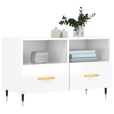 vidaXL Mueble de TV madera contrachapada blanco brillo 80x36x50 cm