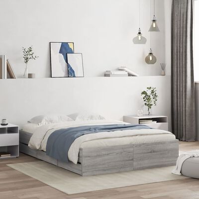 vidaXL Cama con cajones madera de ingeniería gris Sonoma 135x190 cm