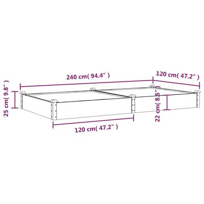 vidaXL Jardinera arriate con forro madera abeto marrón 240x120x25 cm