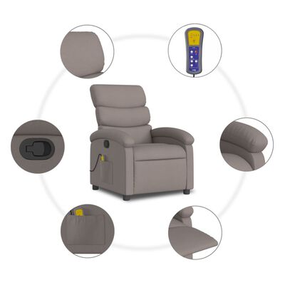 vidaXL Sillón de masaje reclinable de tela gris taupé