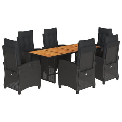 vidaXL Set de comedor de jardín 9 pzas y cojines ratán sintético negro