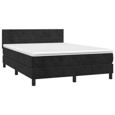 vidaXL Cama box spring colchón y LED terciopelo negro 140x190 cm