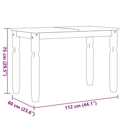 vidaXL Mesa de comedor Corona madera maciza pino blanco 112x60x75 cm