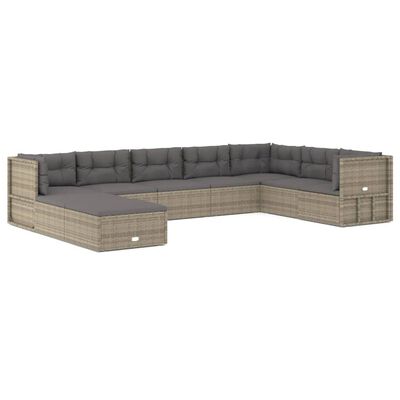 vidaXL Set de muebles de jardín 9 pzas y cojines ratán sintético gris