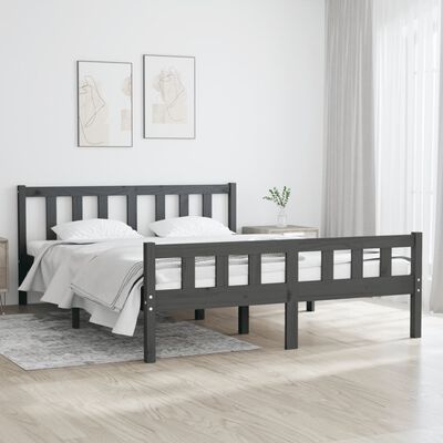 vidaXL Estructura de cama madera maciza gris doble 135x190 cm