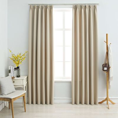 vidaXL Cortinas opacas con ganchos 2 unidades beige 140x175 cm