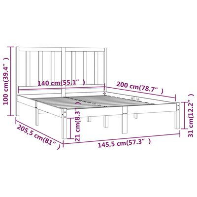 vidaXL Estructura de cama de madera maciza de pino negra 140x190 cm