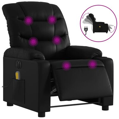 vidaXL Sillón de masaje reclinable eléctrico cuero sintético negro