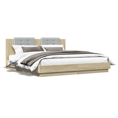 vidaXL Estructura de cama cabecero luces LED roble Sonoma 160x200 cm