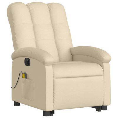 vidaXL Sillón de masaje eléctrico reclinable elevable tela crema