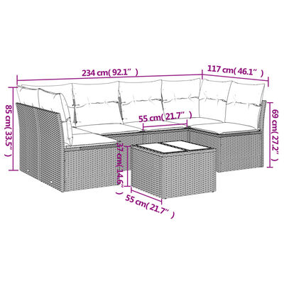 vidaXL Set de comedor de jardín 7 pzas y cojines ratán sintético negro