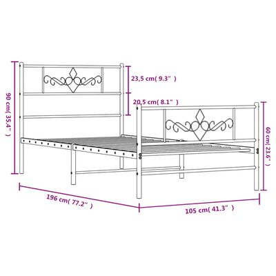 vidaXL Estructura cama sin colchón con estribo metal negro 100x190 cm