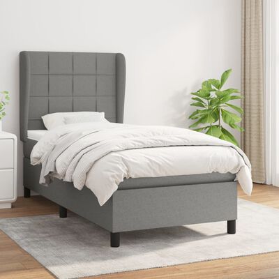 vidaXL Cama box spring con colchón tela gris oscuro 90x200 cm