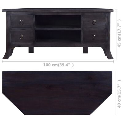 vidaXL Mueble para TV madera maciza de caoba negro café 100x40x45 cm