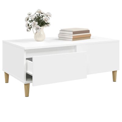 vidaXL Mesa de centro madera contrachapada blanco 90x50x36,5 cm