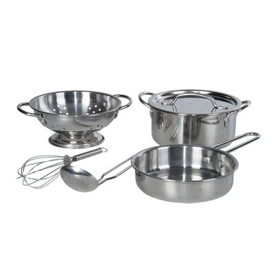 Esschert Design Set de cocina de juguete para jardín 6 pzas acero inox