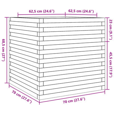 vidaXL Jardinera de madera de pino impregnada 70x70x68,5 cm