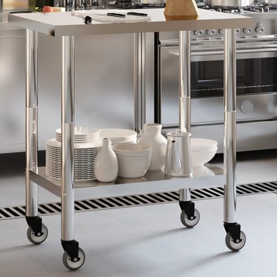 vidaXL Mesa de trabajo de cocina con ruedas acero inox 82,5x55x85 cm