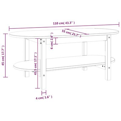 vidaXL Mesa de centro madera maciza de pino marrón miel 110x55x45 cm