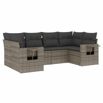 vidaXL Set de muebles de jardín 6 pzas y cojines ratán sintético gris