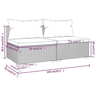 vidaXL Set de muebles de jardín 2 pzas y cojines ratán sintético negro